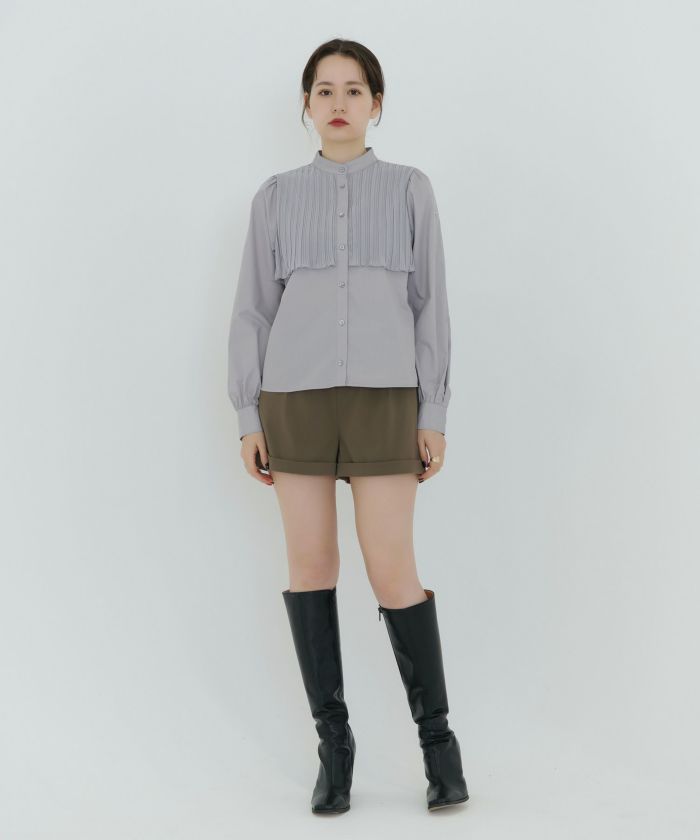 スタンドカラー パフスリーブブラウス TINA：JOJUN 全2色