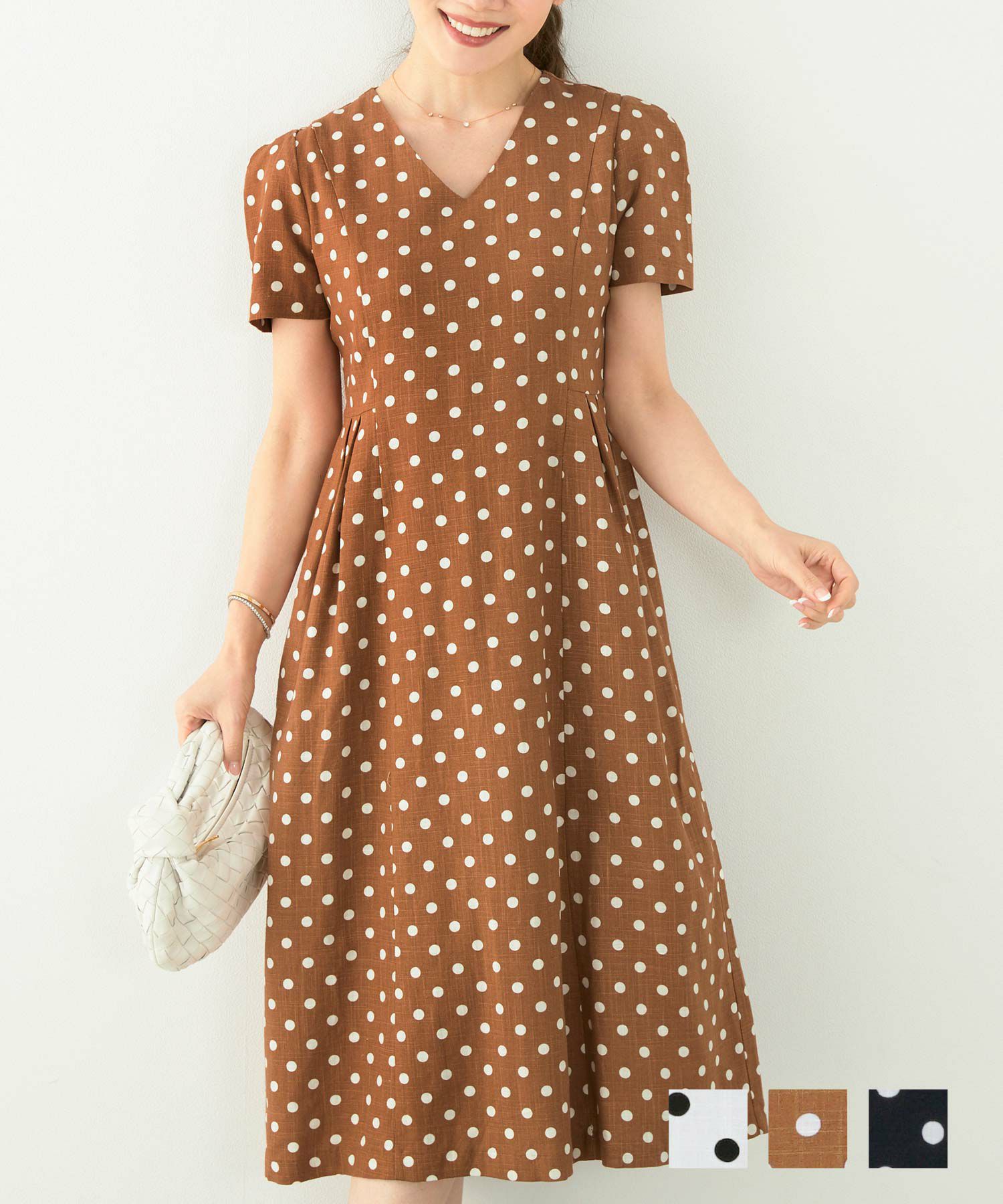 ワンピース ドットプリント リネンレーヨン Liala×PG