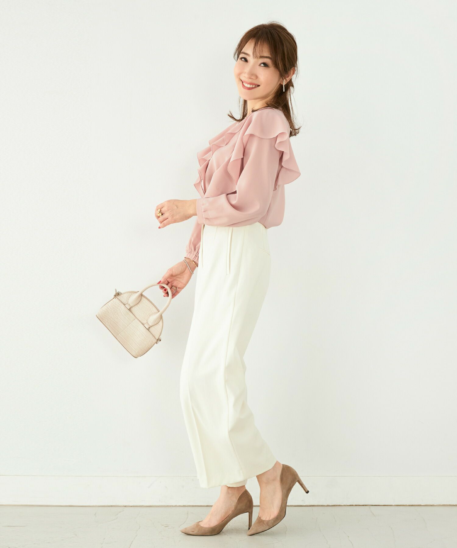 手洗い可/トップス/ラッフルフリル/エレガント/上品/9分袖/春/秋/S/M