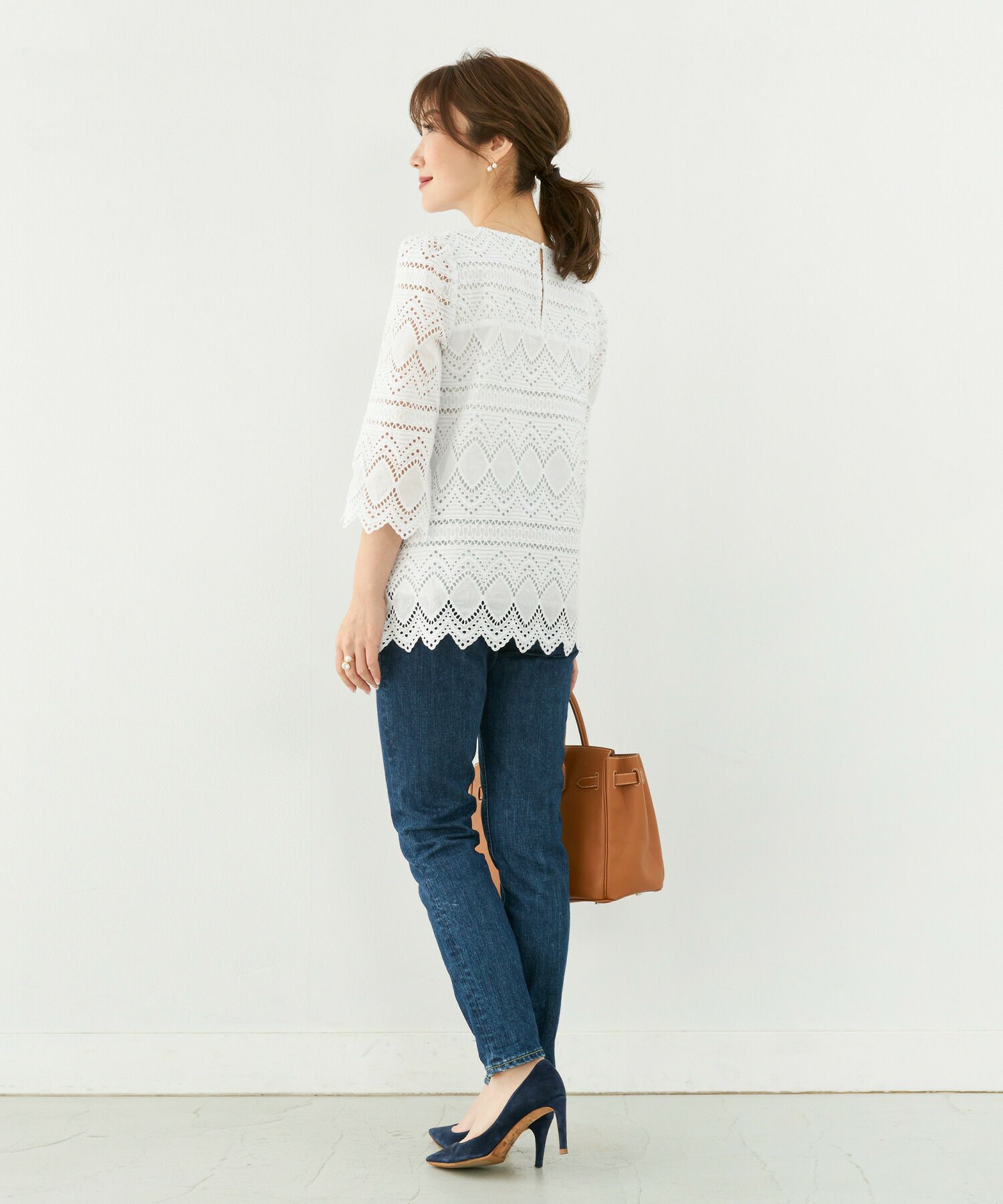 手洗い可/プルオーバー/肩タック/レース/春/透け感/S/M