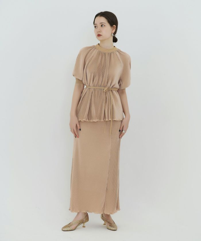 Tina:Jojun ティーナジョジュン 裏地付き プリーツスカート グレー M TINA：JOJUN スカート ミディ丈 プリーツスカート : ZOZOTOWN