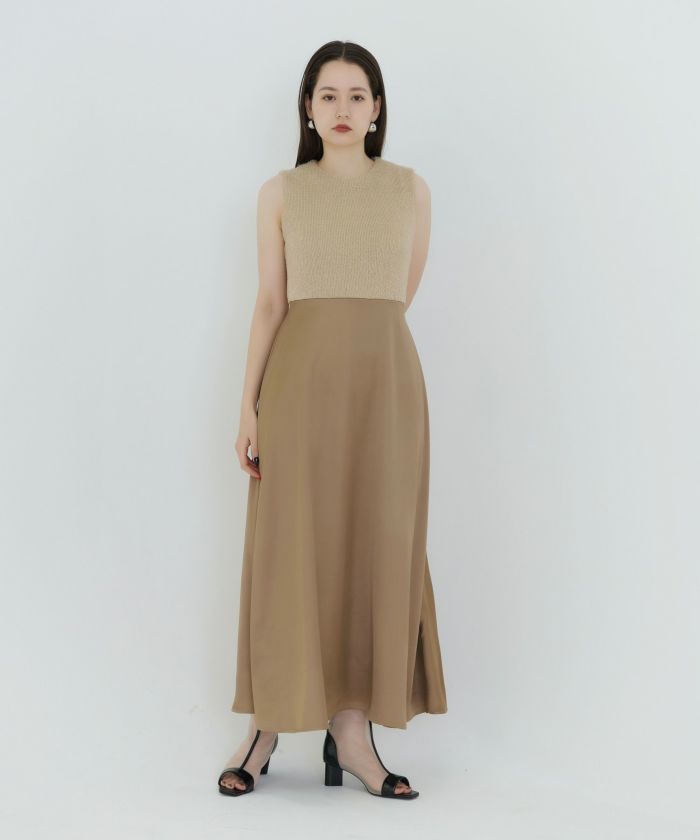 リボンブローチ付き ドッキングドレス TINA：JOJUN 全2色