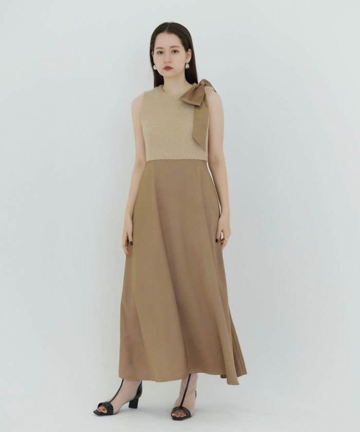 限定Price！SALE リボンブローチ付き ドッキングドレス TINA：JOJUN 全