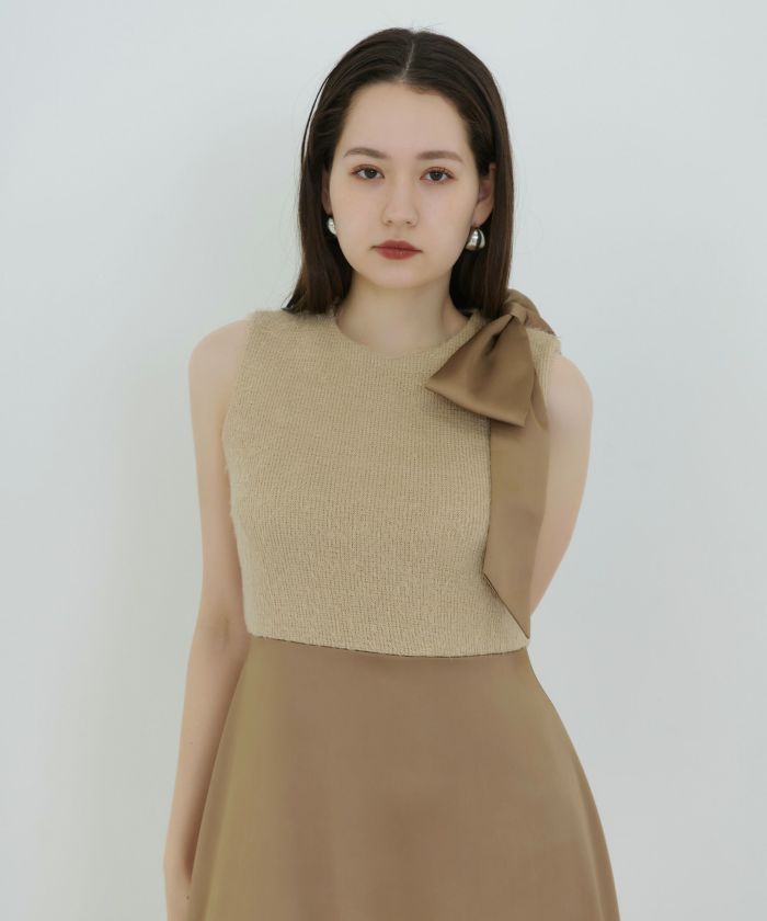 リボンブローチ付き ドッキングドレス TINA：JOJUN 全2色