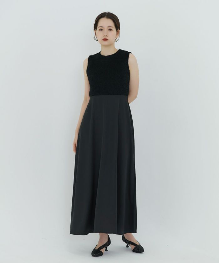 リボンブローチ付き ドッキングドレス TINA：JOJUN 全2色
