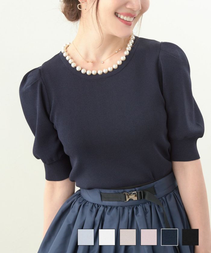 パールネック パフスリーブ ニット Liala×PG