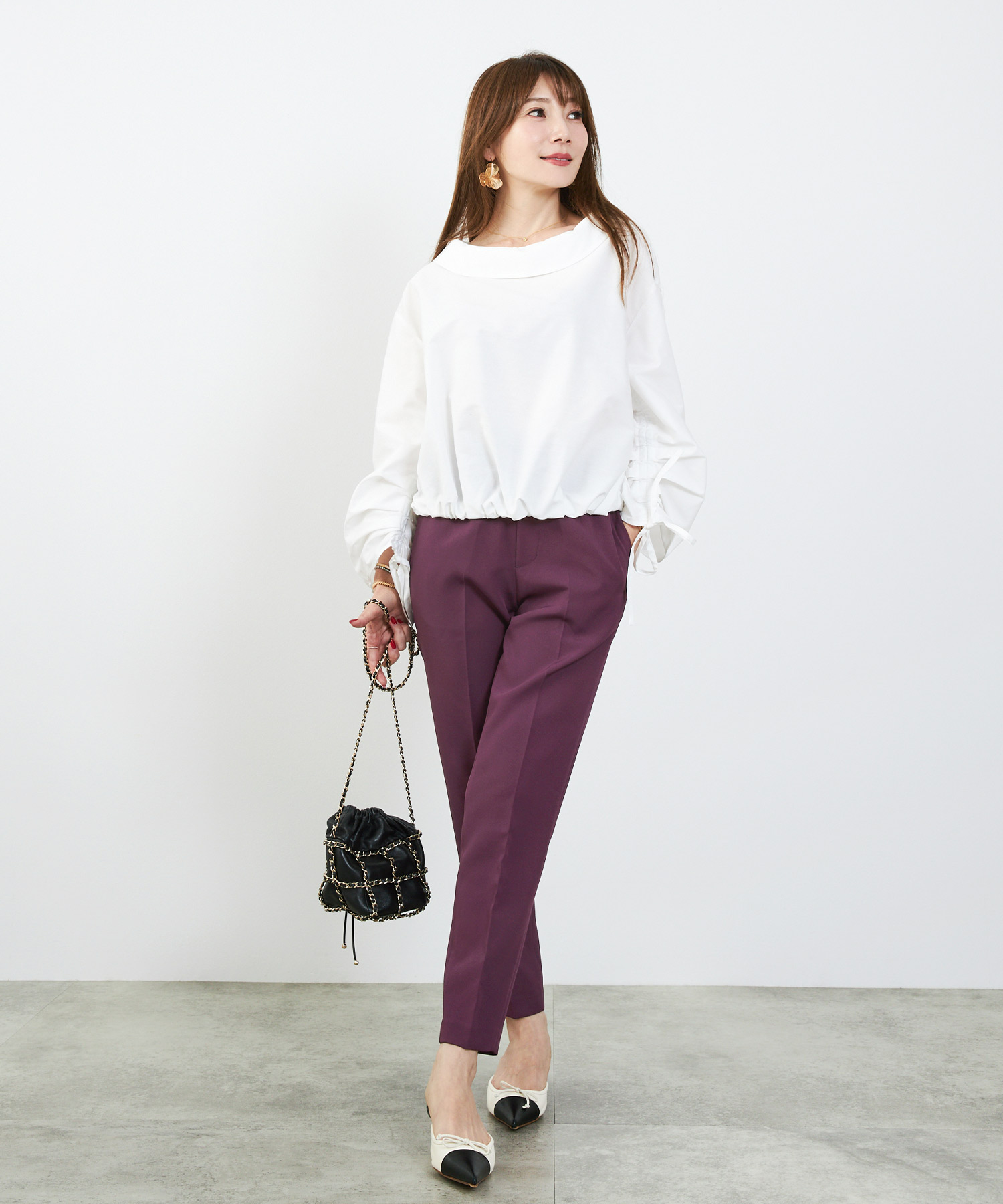 newcolor/ウエストゴム/オフィス/大人カジュアル/カラーパンツ/XS/S/M/テーパード