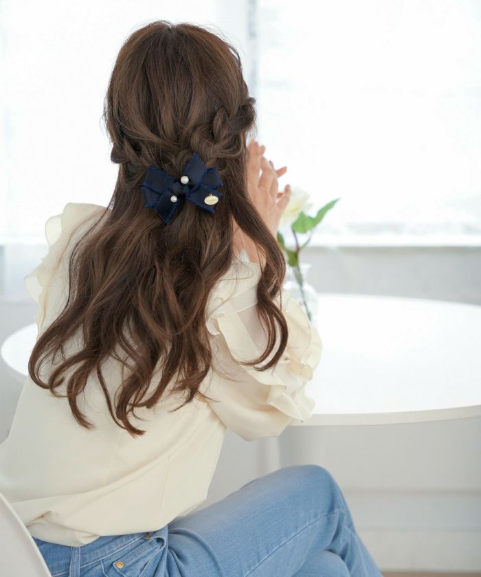 フリンジ リボン ＆ パール付き ヘアクリップ le reve vaniller