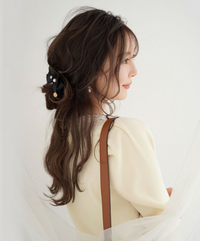 フリンジ リボン ＆ パール付き ヘアクリップ le reve vaniller 全4色