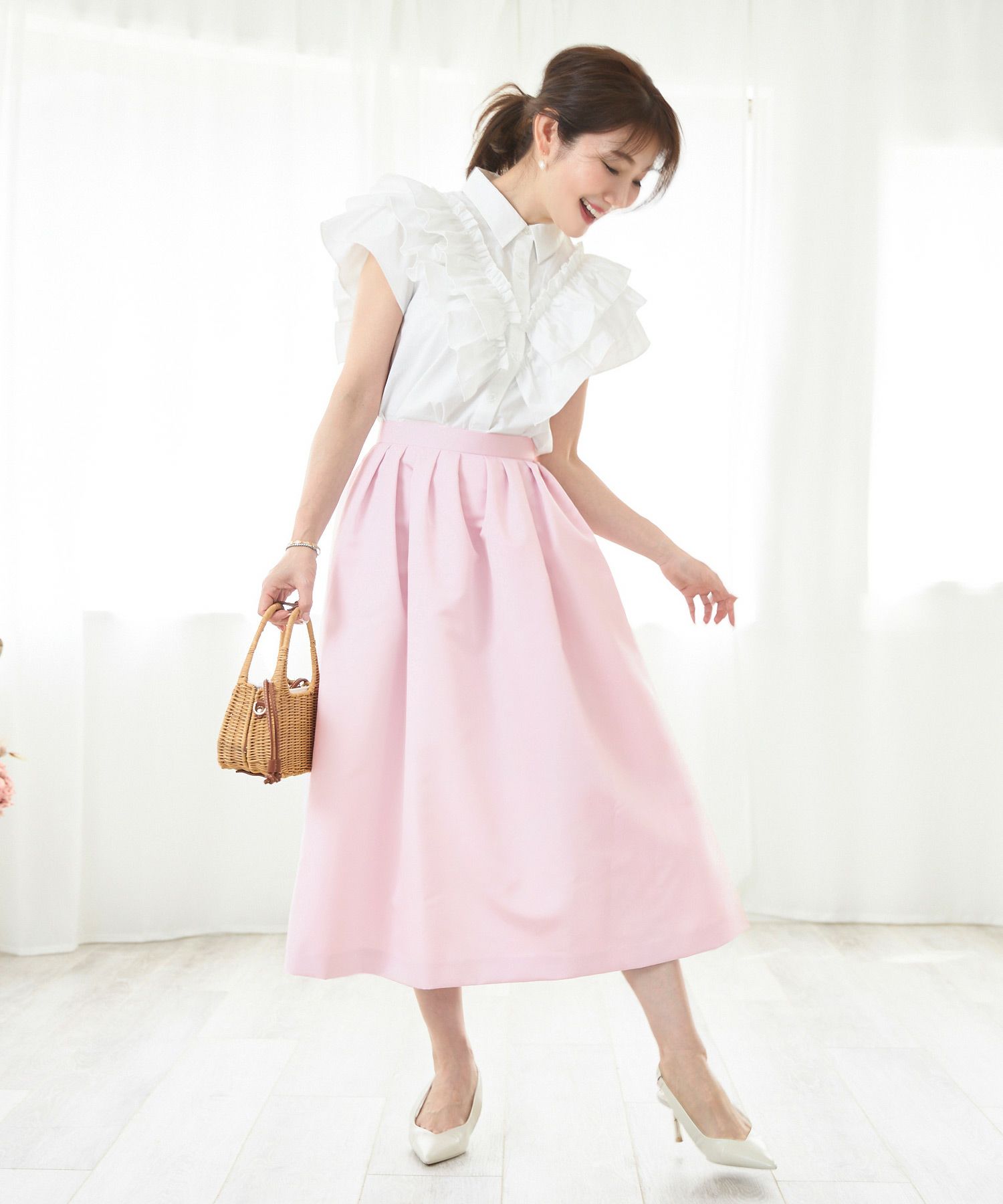 手洗い可 新色追加 S/M/L 日本製 無地 フレア 大人カジュアル きれいめ オケージョン ふんわり ジョイントスペース