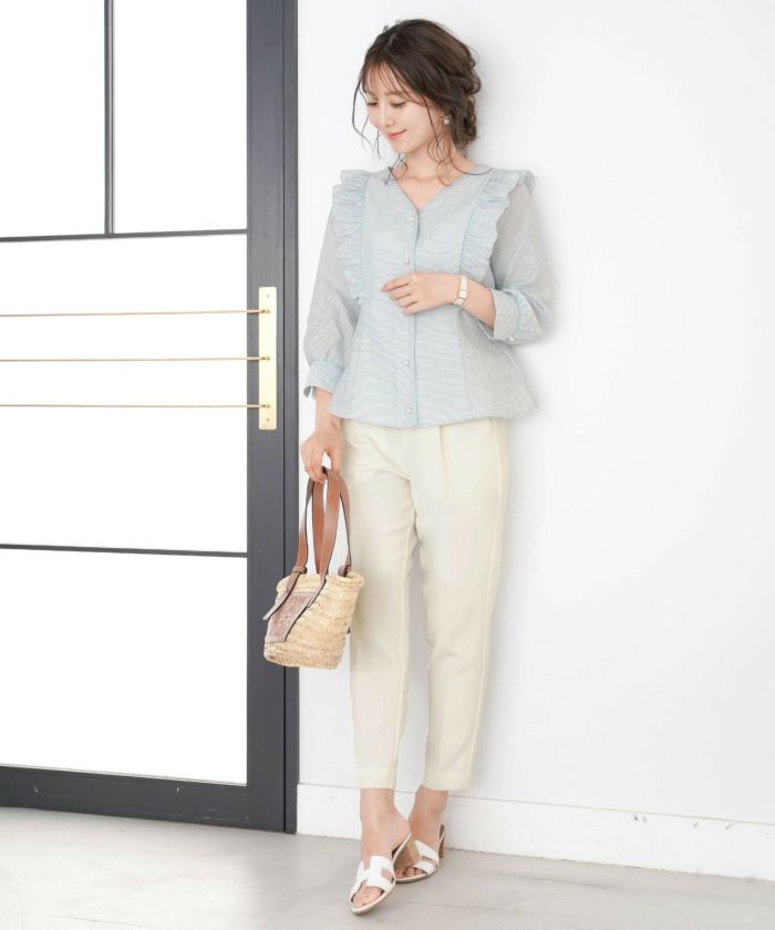 タック センタープレス テーパードパンツ with パール le reve