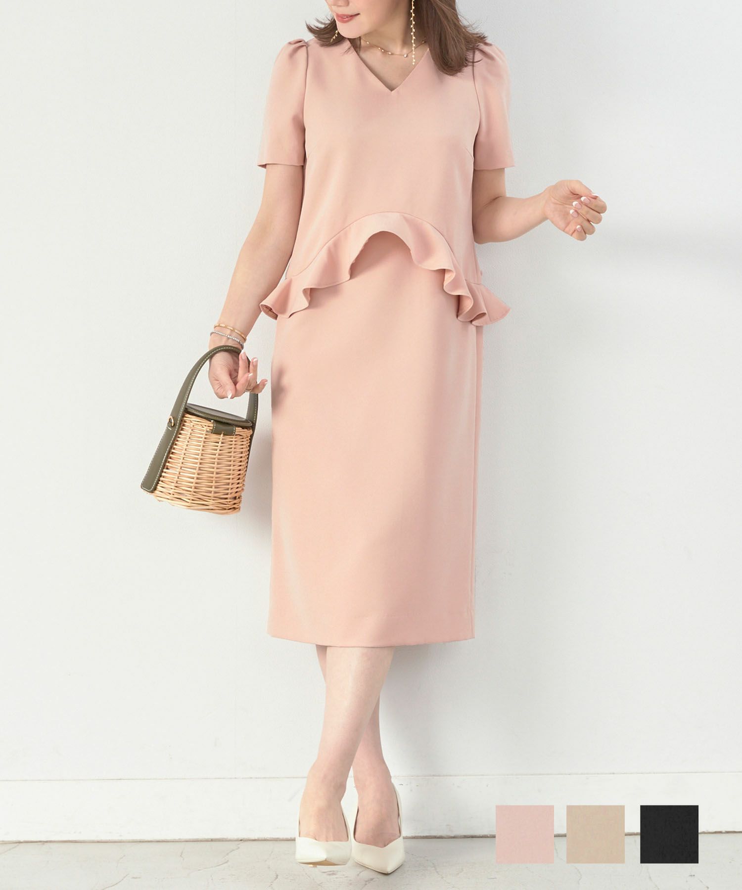 Lpg Sale ハイウエスト切り替え ラッフル Iライン ワンピース 半袖 Liala Pg 全3色 Lpg311 1342 1