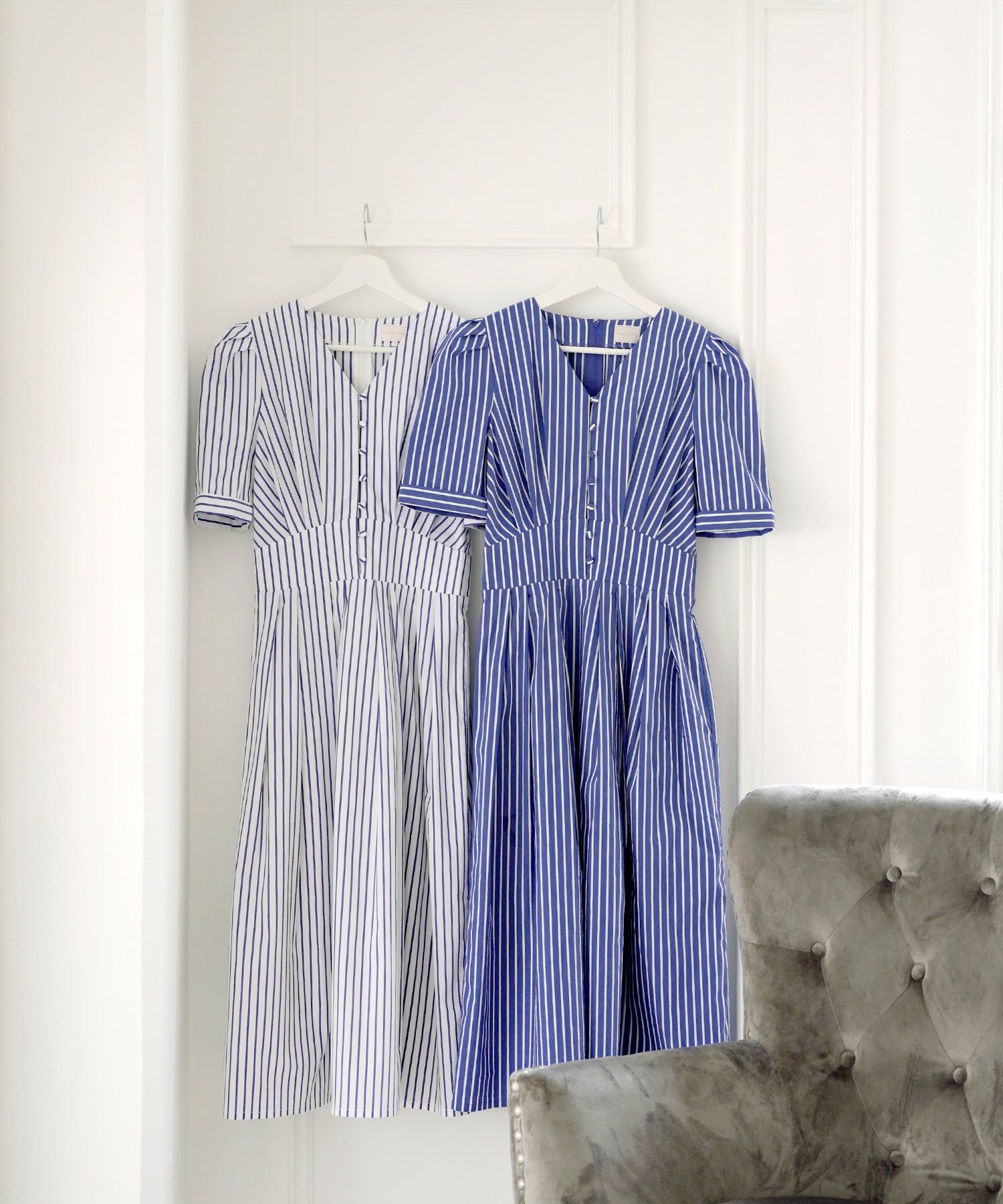 手洗い可/半袖/フレア/ワンピ/ふんわり/タック袖/綿