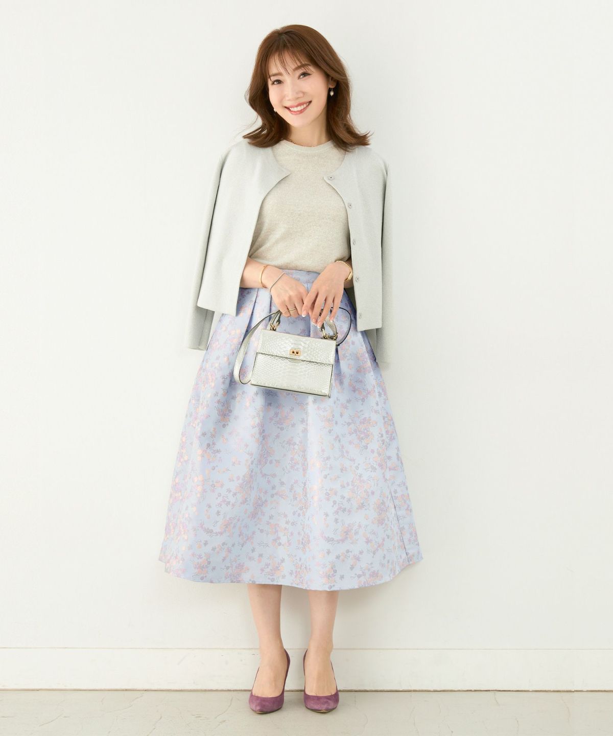 フラワー/ふんわり/タックスカート/オールシーズン/選べる丈/上品/綺麗め/上品/柄スカート