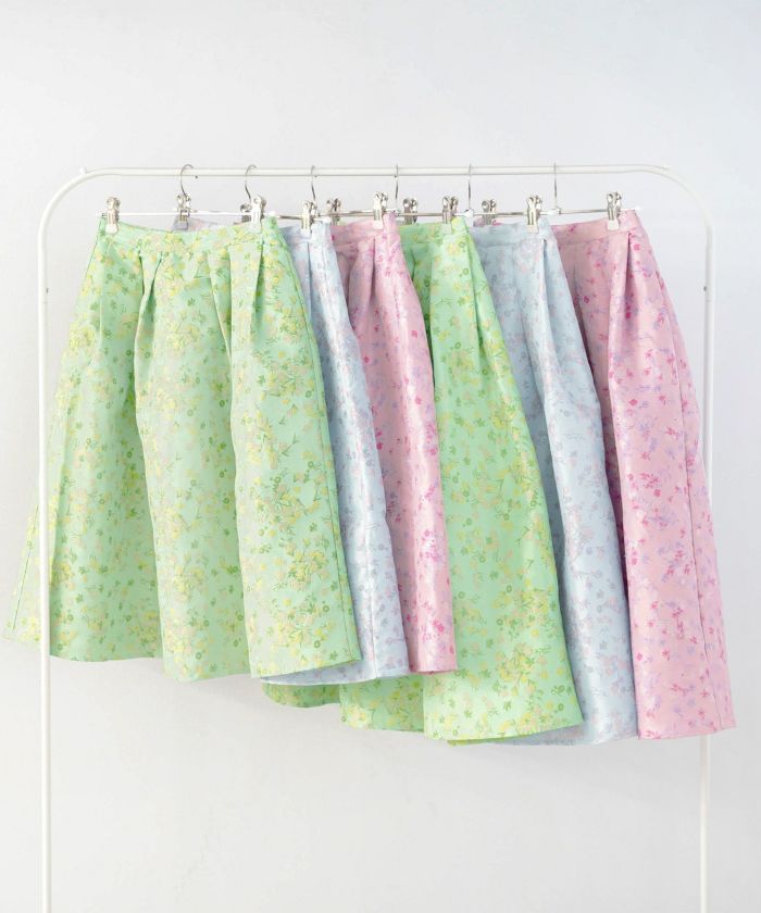 フラワー/ふんわり/タックスカート/オールシーズン/選べる丈/上品/綺麗め/上品/柄スカート