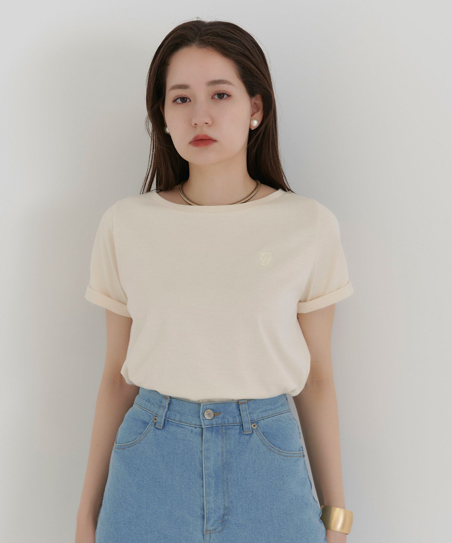 エンブレム/Tシャツ/アイボリー/モカ/グリーン