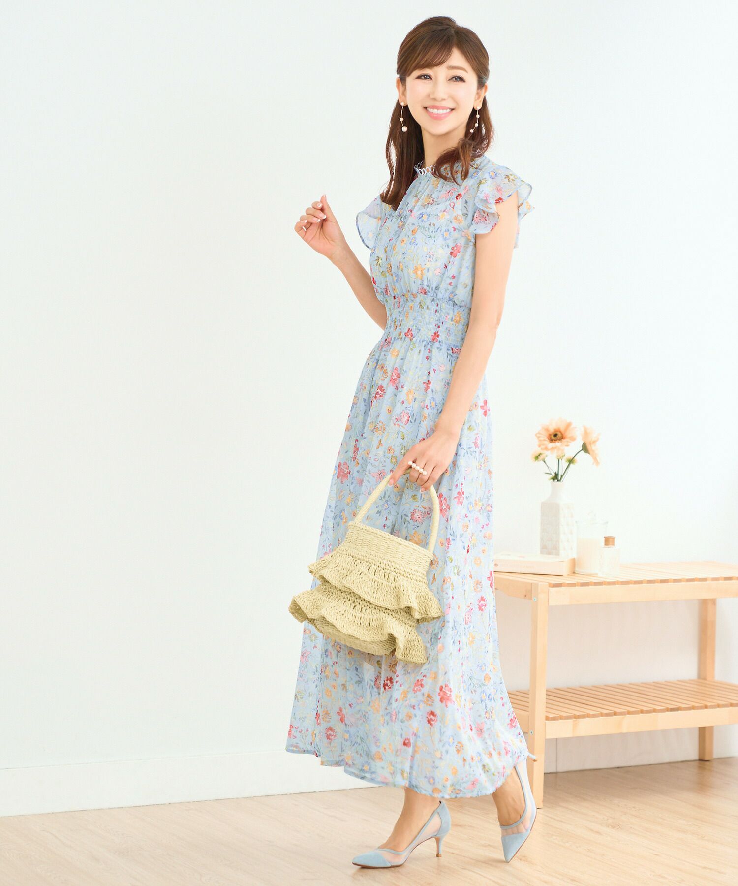 花柄 リングレース襟 シフォン ワンピース Prima Scherrer 全3色  