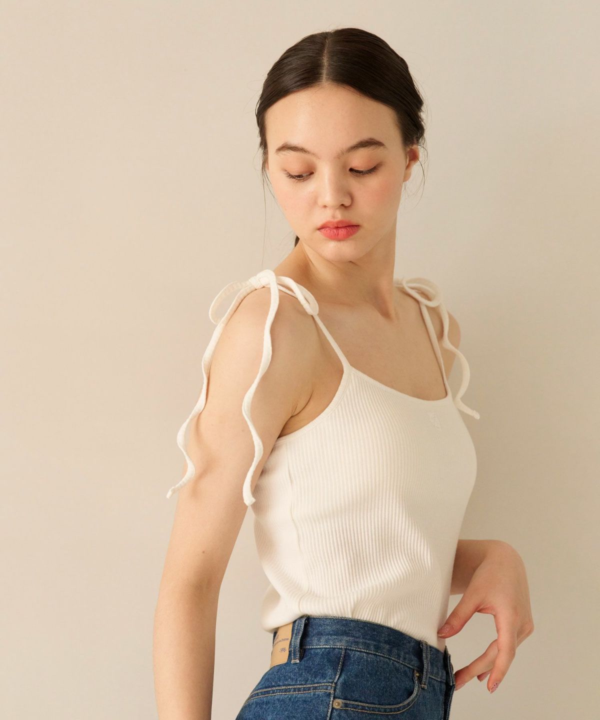 トップス/キャミソール/肩リボン/カップ付き