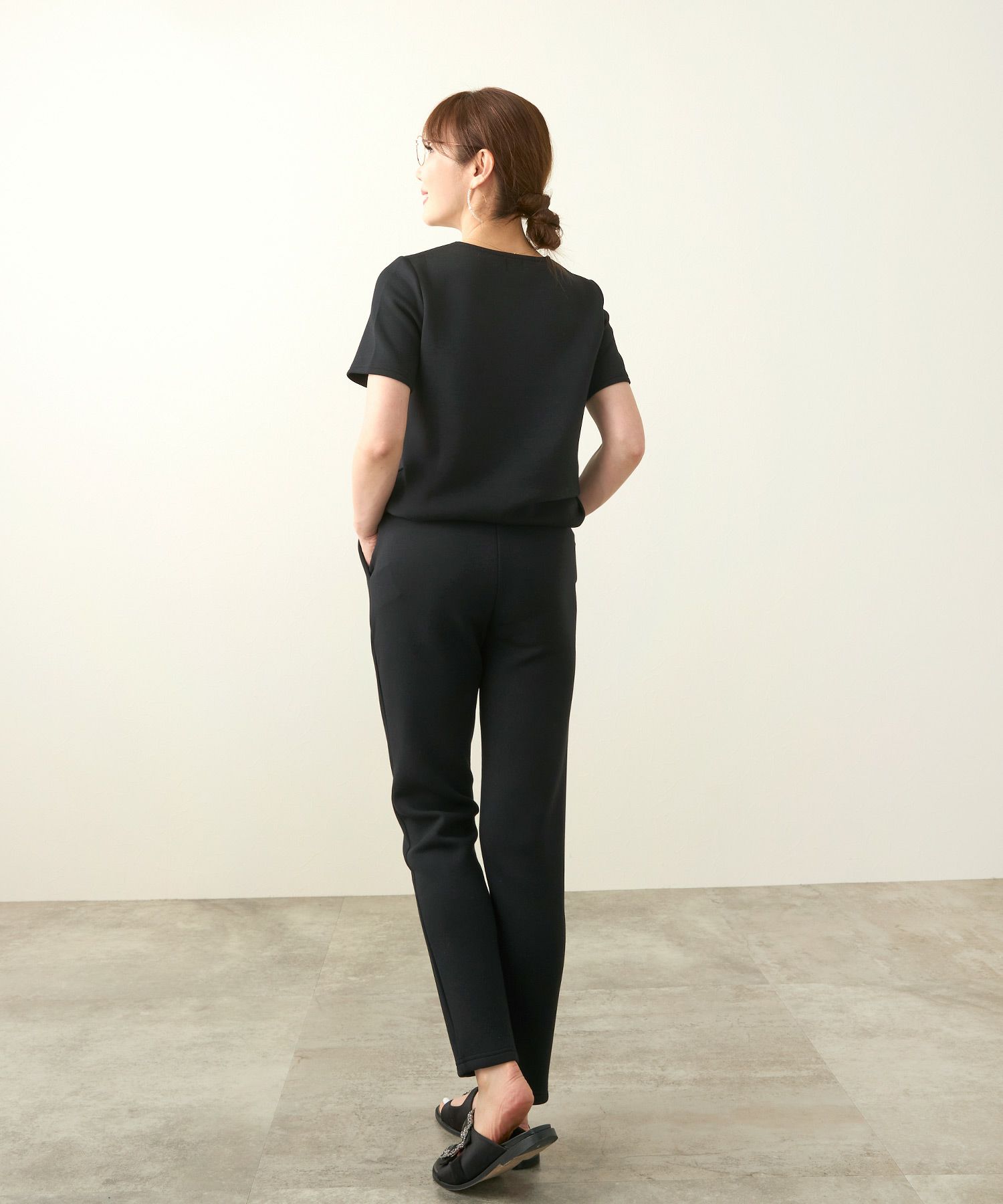 新色追加手洗い可日本製洗濯機ウォッシャブルセットアップ着用可能レディース白黒ストレッチジョイントスペース