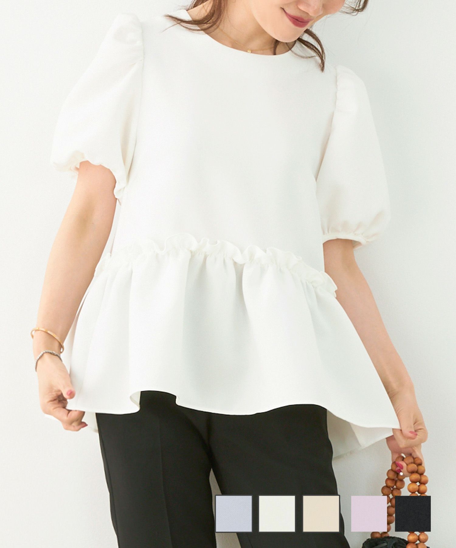 パフスリーブペプラムブラウス半袖