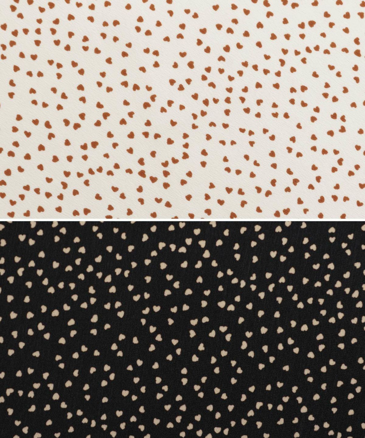 レディース/ワンピース/カシュクール/ハート/ドット/バイカラー/ウエストリボン/配色/半袖/ギャザー/アイボリー/テラコッタ/ブラック/ベージュ/レトロ/クラシカル/フェミニン/大人可愛い