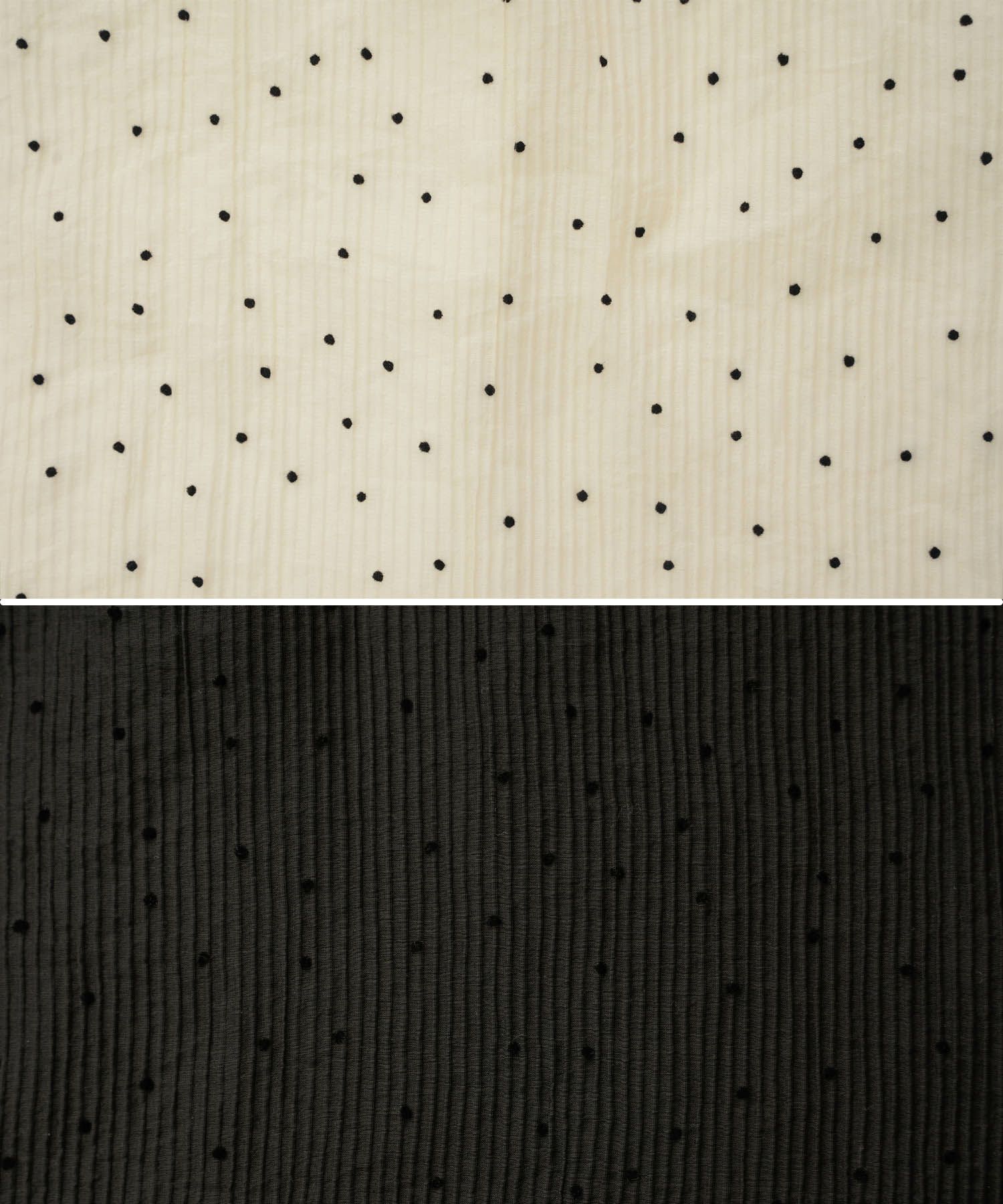 レディース/トップス/ブラウス/プルオーバー/キャミソール/キャミ/ドット/フロッキー/シワ加工/プリーツ/シアー素材/クルーネック/パフスリーブ/セットアップ/春/夏/半袖/アイボリー/ブラック/