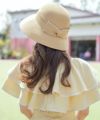 レディース/ハット/帽子/麦わら/ストローハット/洗える/手洗い/折りたたみ/サイズ調整/リボン/パール/チャーム/つば広/キャペリーヌ/キャペリン/ベージュ/モカ/軽い/軽量/UVカット/公園/日よけ