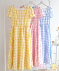 限定Price！SALE スクエアネック ギンガムチェック ワンピース