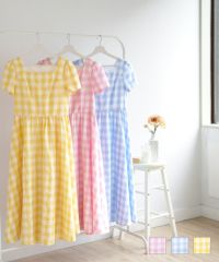 スクエアネック ギンガムチェック ワンピース Prima Scherrer