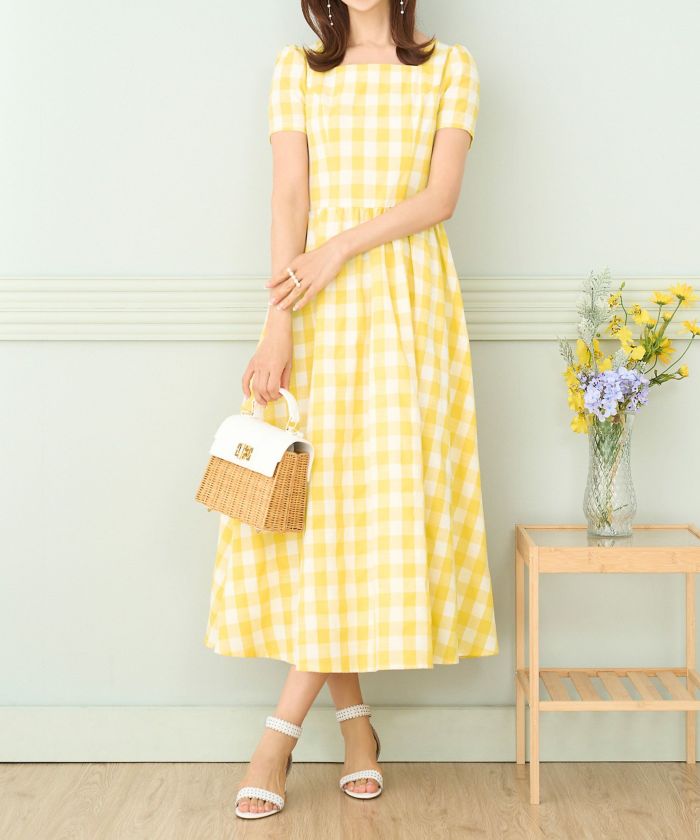 スクエアネック ギンガムチェック ワンピース Prima Scherrer 全3色 Psc311 0552 2