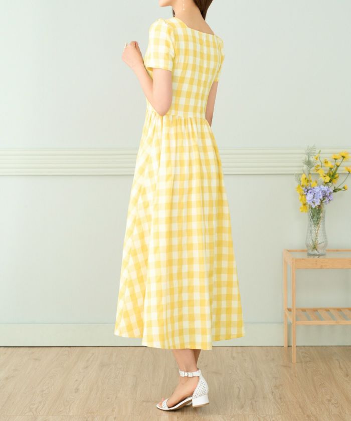 限定Price！SALE スクエアネック ギンガムチェック ワンピース