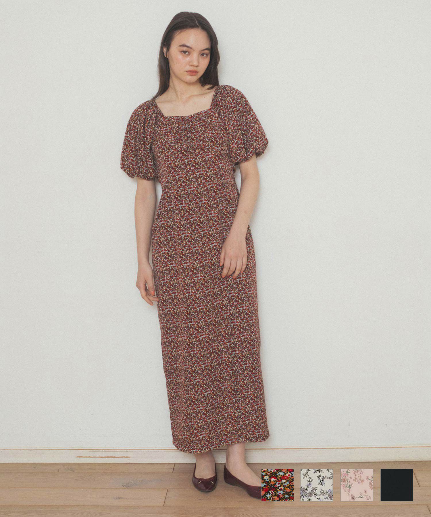パフスリーブ スリットワンピース TINA：JOJUN 全4色｜tnj311-0382【4 