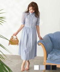 コットンレース シャツ襟 ワンピース Liala×PG