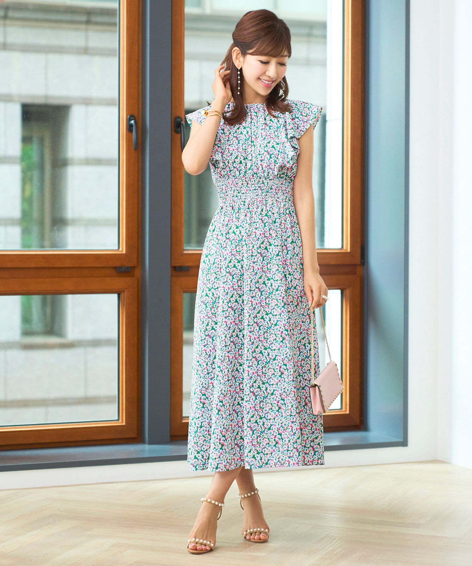 花柄プリント ラッフルフリル ワンピース Prima Scherrer 全2色  