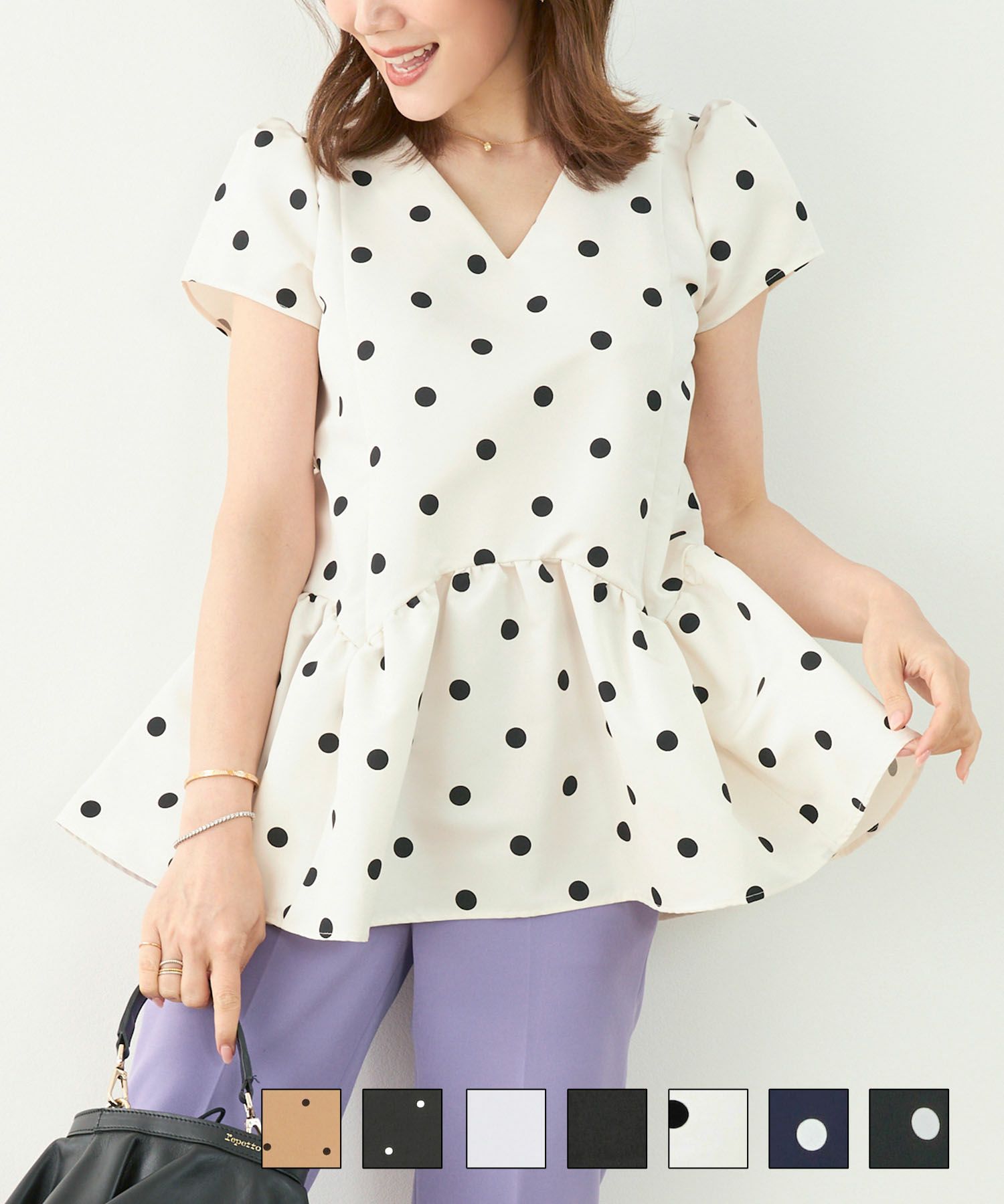 スカラップ切り替え半袖ブラウスLiala×PG