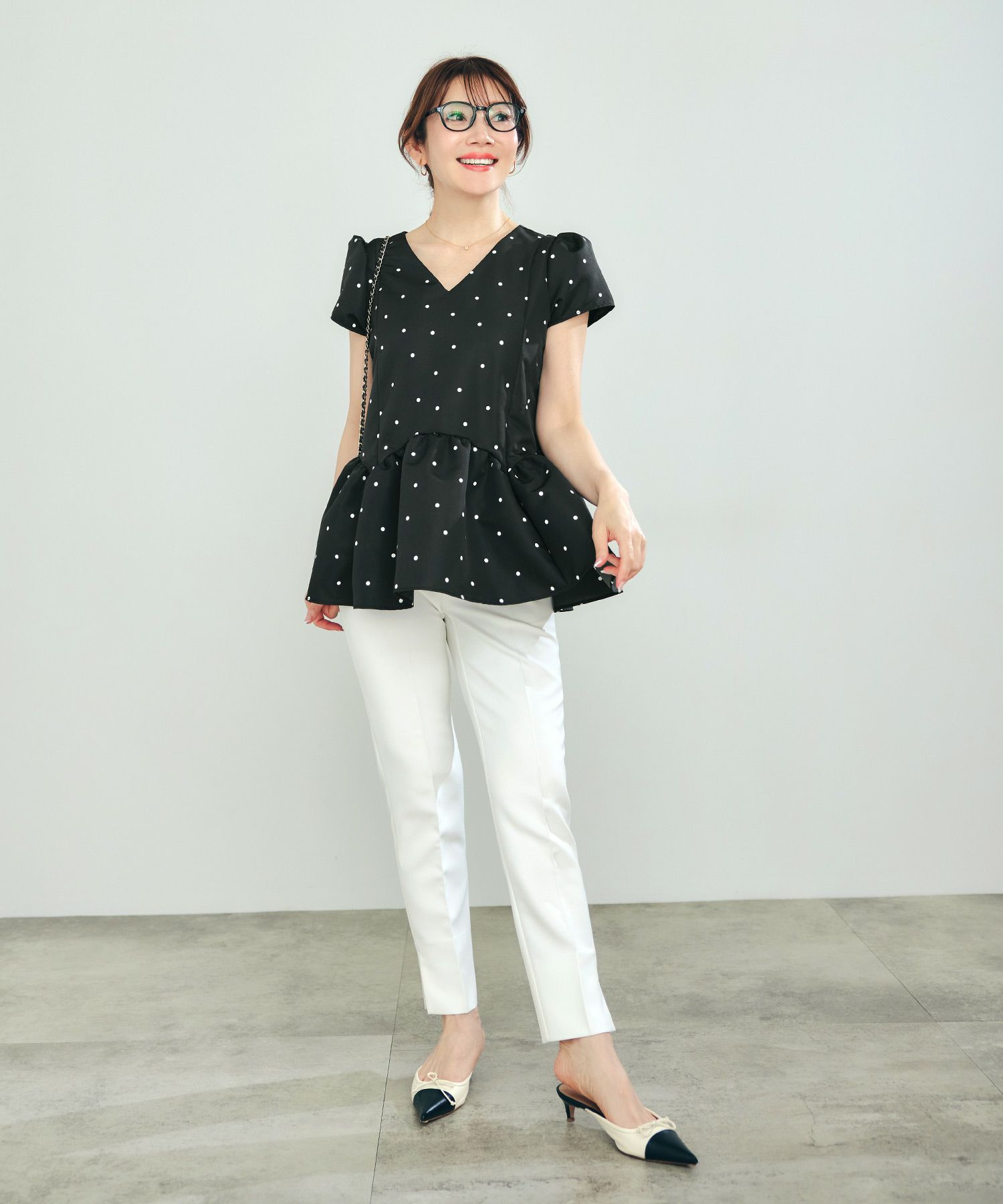 新色追加手洗い可日本製半袖プチ袖袖山ギャザーペプラム無地ドットフレア光沢感春夏秋口