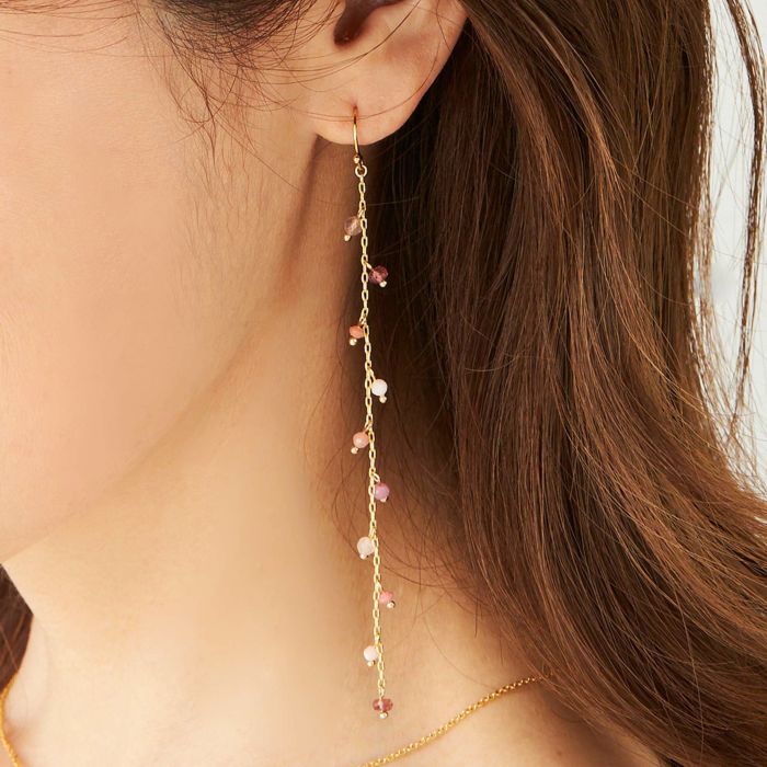 ピンク ストーン ロング ピアス イヤリング Pink Stone Long Pierce Earring