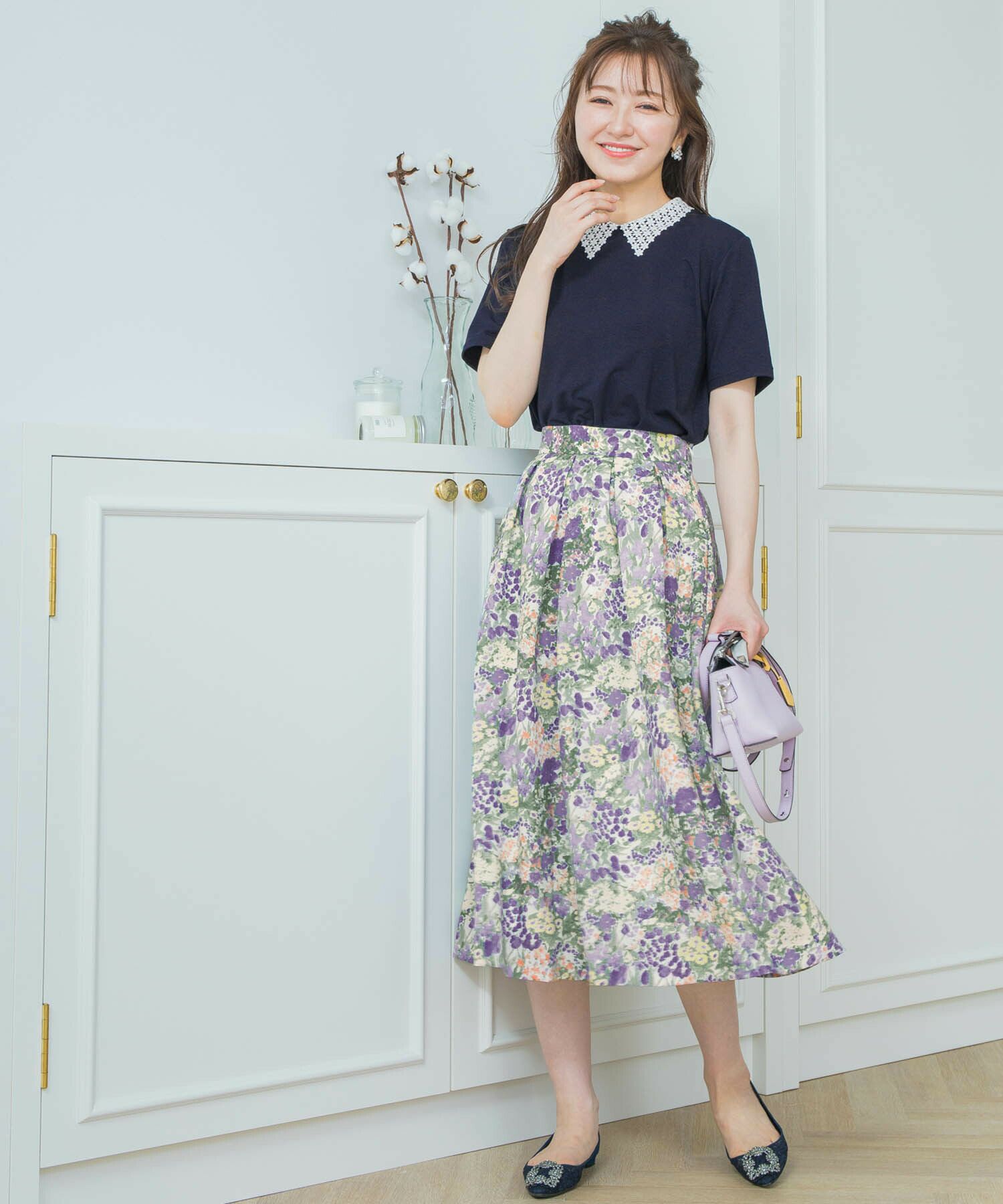 Clearance Sale 水彩花柄 スカート 千葉由佳 And Cherim 全2色 Anc611 0222 1