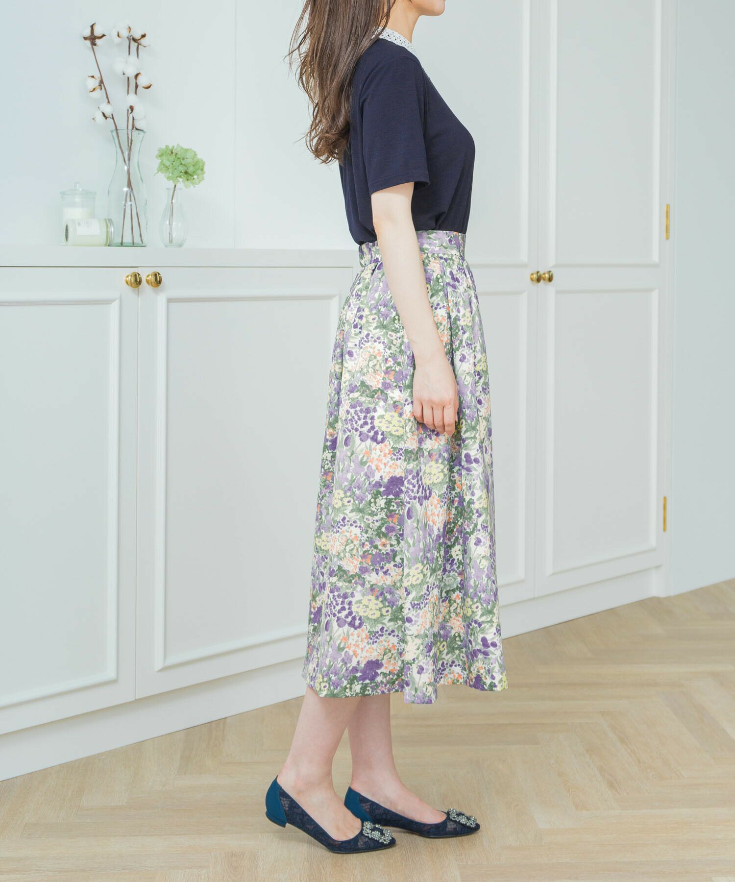 Clearance Sale 水彩花柄 スカート 千葉由佳 And Cherim 全2色 Anc611 0222 1