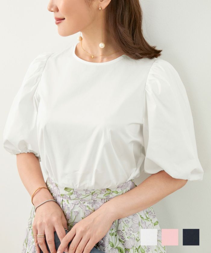 SUMMER-SALE パフ袖 ファスナー付き 6分袖 ブラウス Liala×PG 全3色｜lpg811-1416【1】