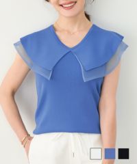 PG フリル付きノースリーブポロシャツ オリーブ PG フリル付きノースリーブポロシャツ オリーブ