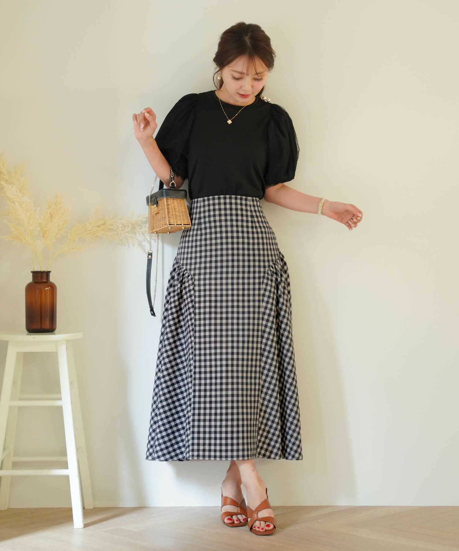 Drawer 限定ピンクウェストギャザーフレアスカート（Drawer（スカート  