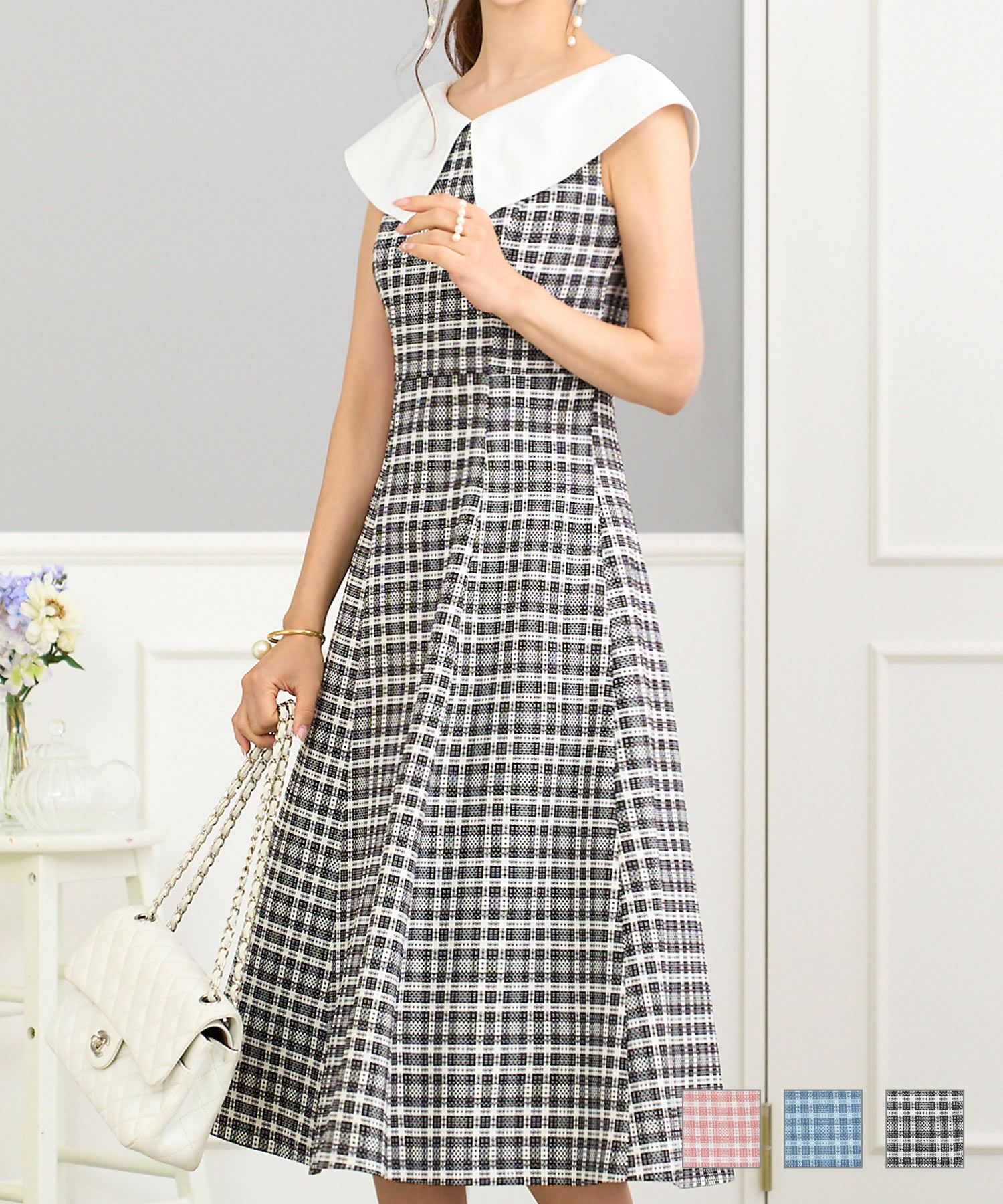 ビックカラー チェック ワンピース Prima Scherrer 全3色｜psc311-0567  