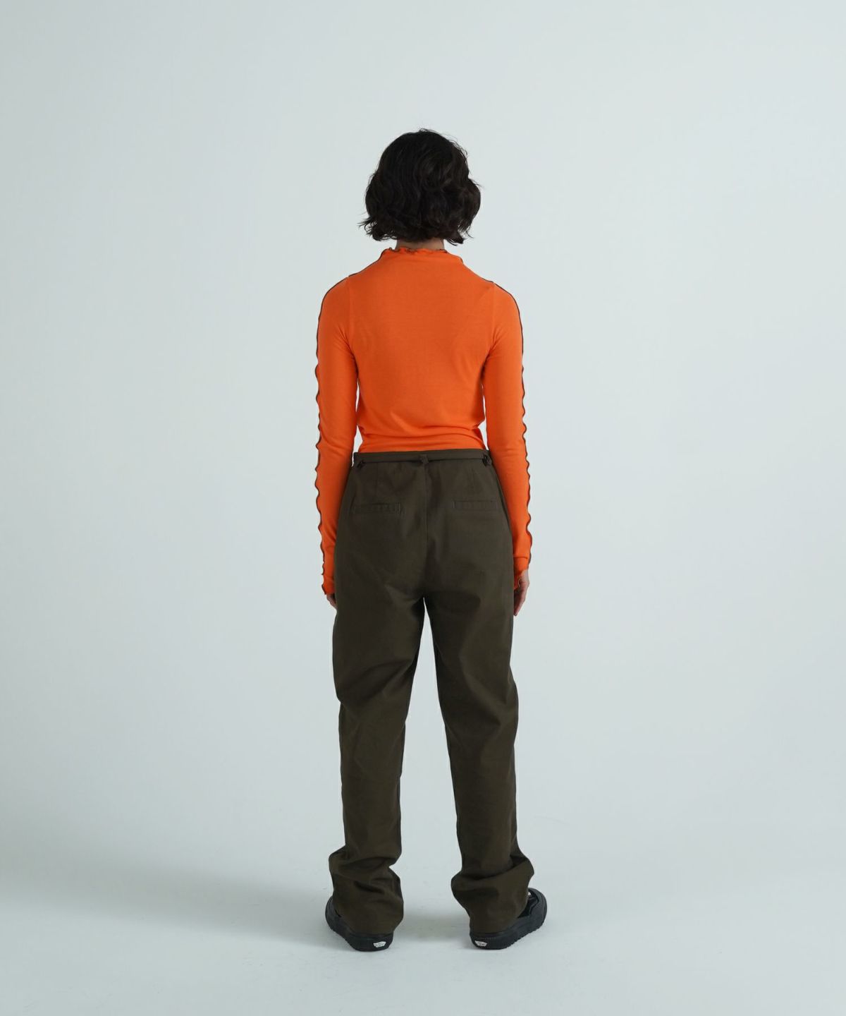 メローフリル/カットソー/配色/トップス/オレンジ/ブラック