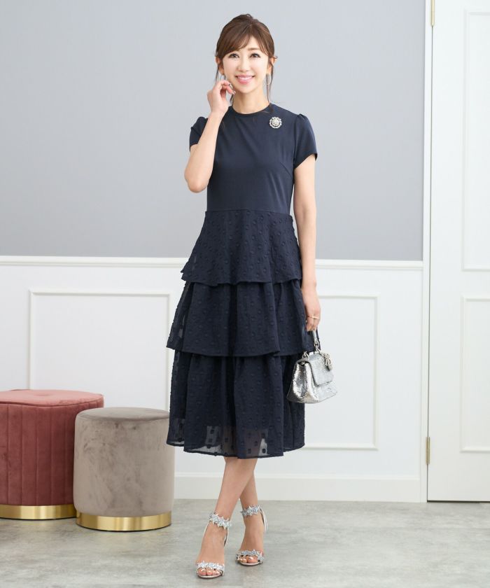 異素材コンビ ティアード ワンピース Prima Scherrer 全3色