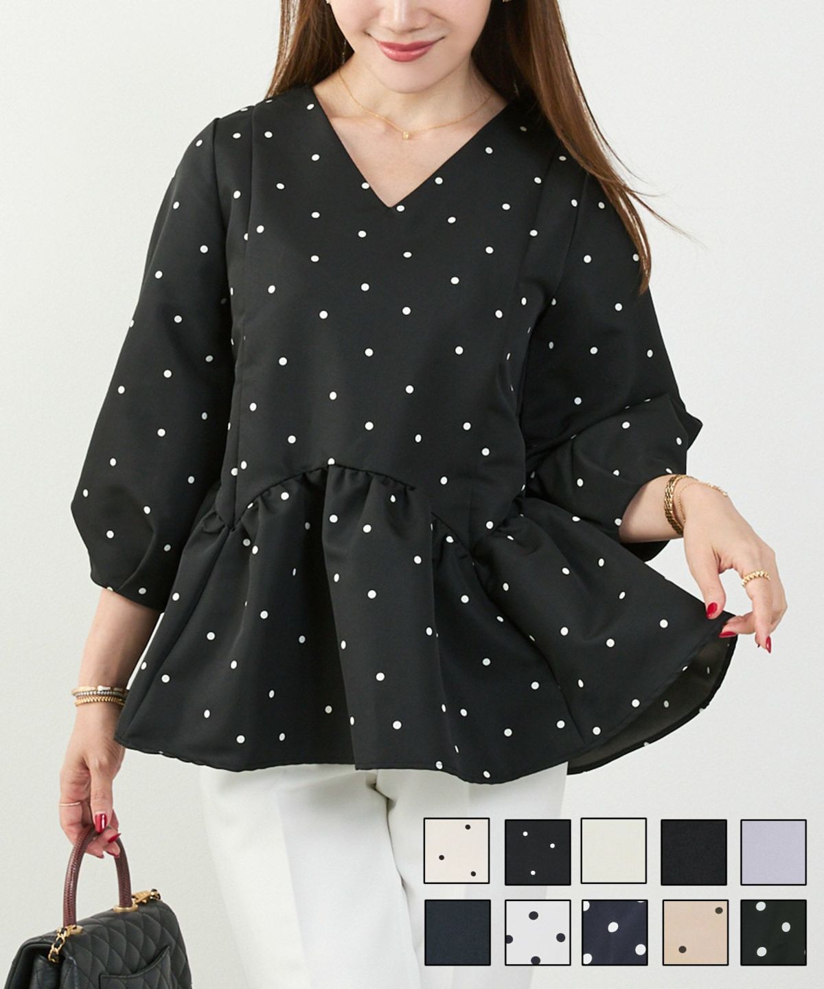 スカラップ切り替え8分袖ブラウスLiala×PG