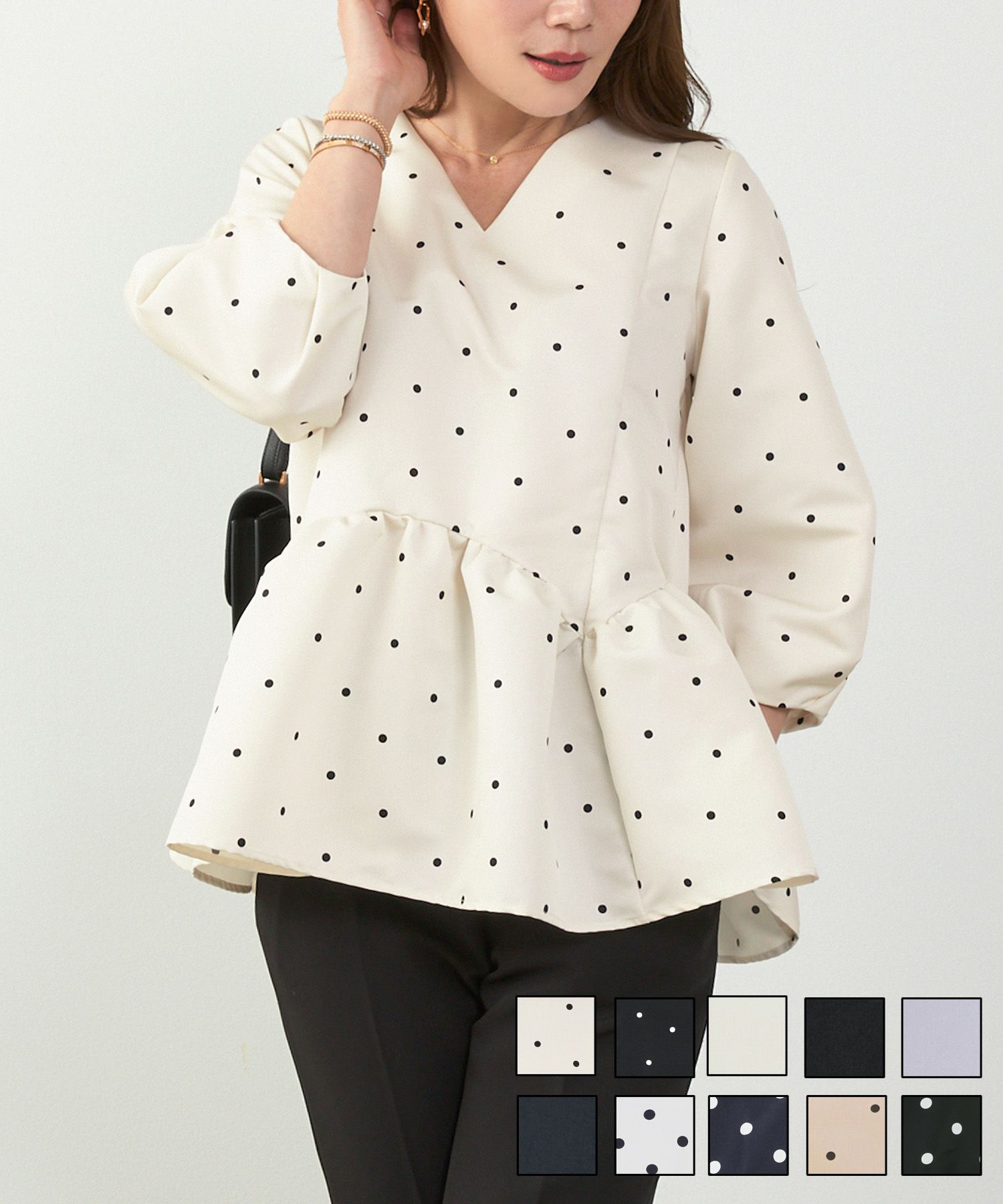 スカラップ切り替え8分袖ブラウスLiala×PG