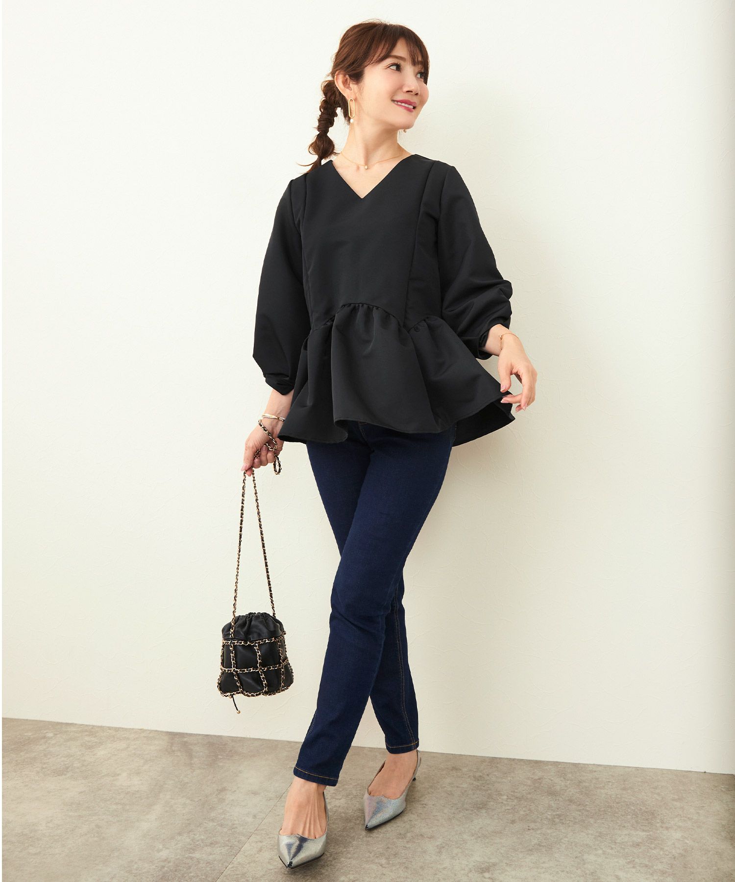 スカラップ切り替え 8分袖 ブラウス Liala×PG 全10色｜lpg812-1484【11  