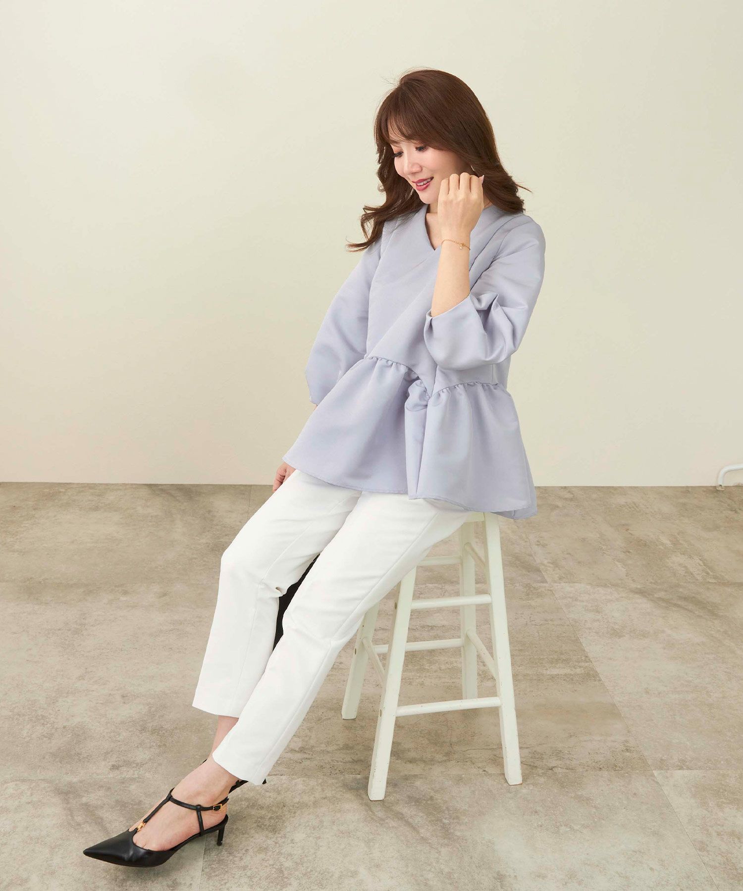 手洗い可新色追加日本製ペプラム無地ドット柄フレアタック春秋大人カジュアルきれいめジョイントスペース