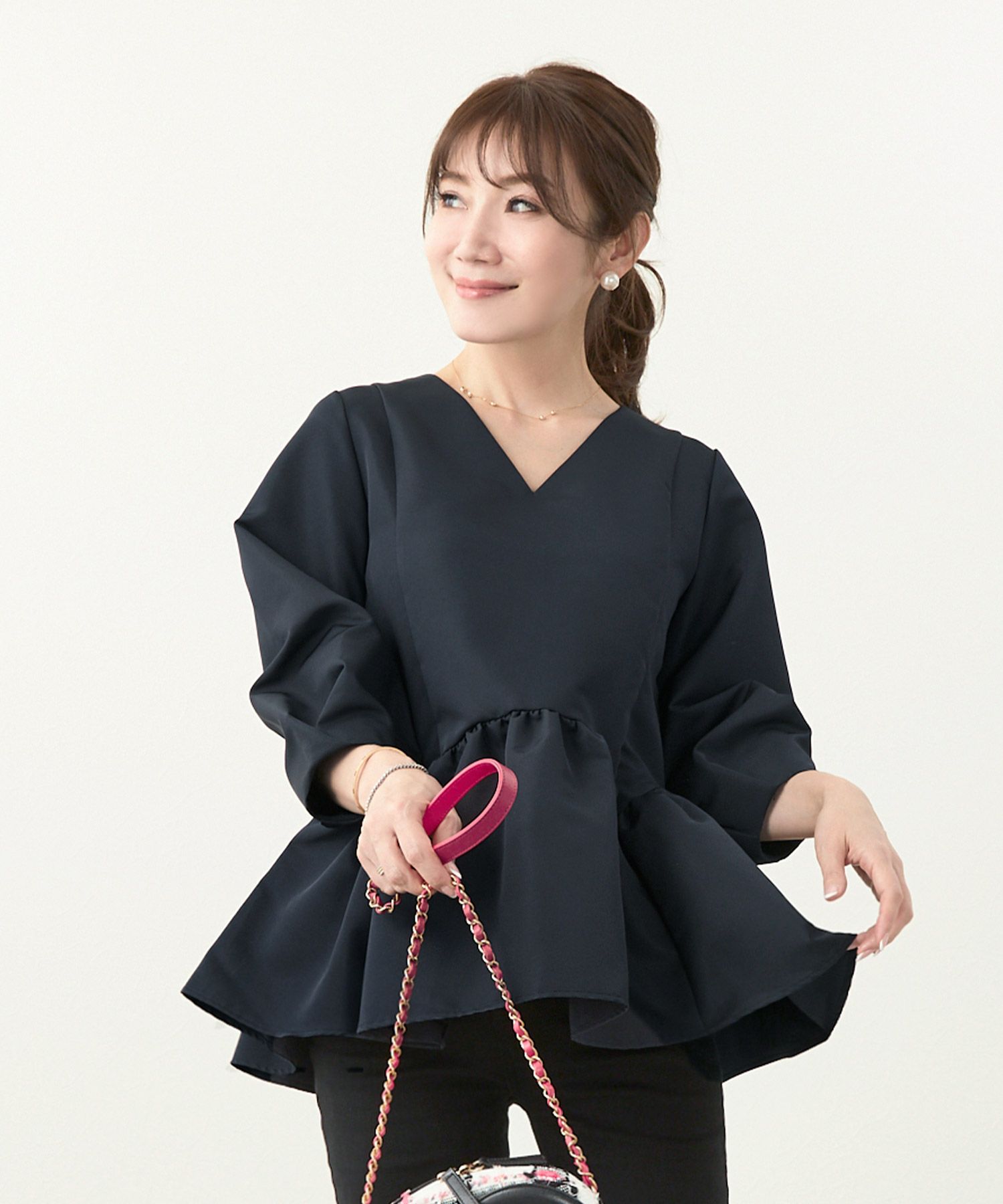 スカラップ切り替え 8分袖 ブラウス Liala×PG 全10色｜lpg812-1484【11  